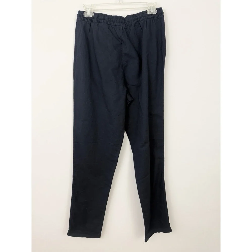 H&M NEW Linen Blend Navy Blue PANTS Small Tapered Casual Pull On Minimalist NWT